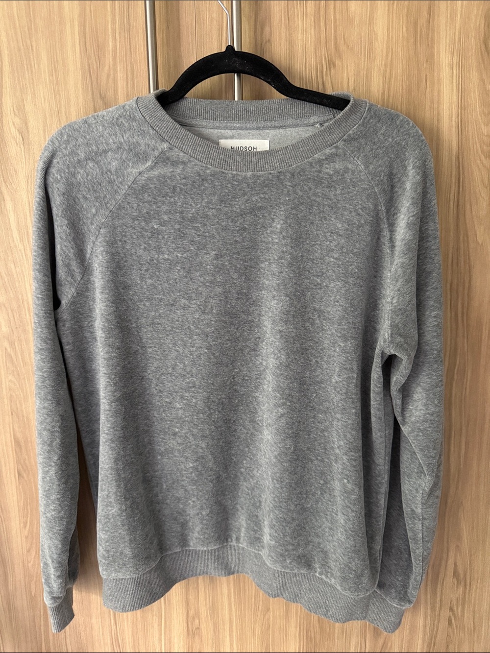Hudson North Velour Gray Crewneck Sweatshirt - Soft Everyday Pullover size S